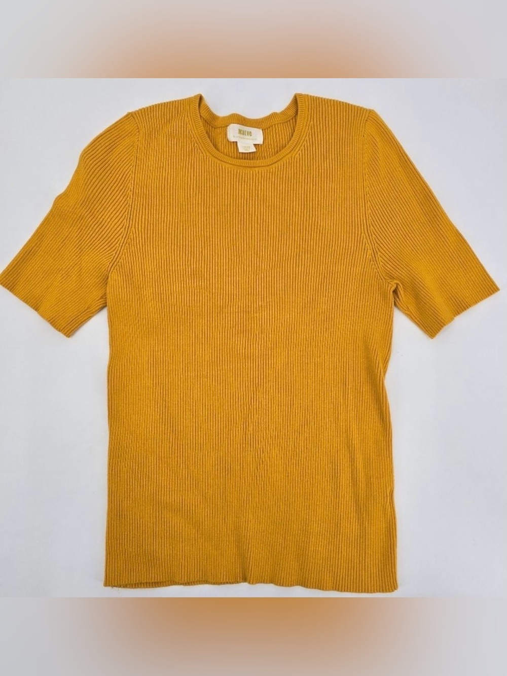 Anthropologie Maeve Josefa Ribbed Top In Honey Gold Short Sleeve Size Large